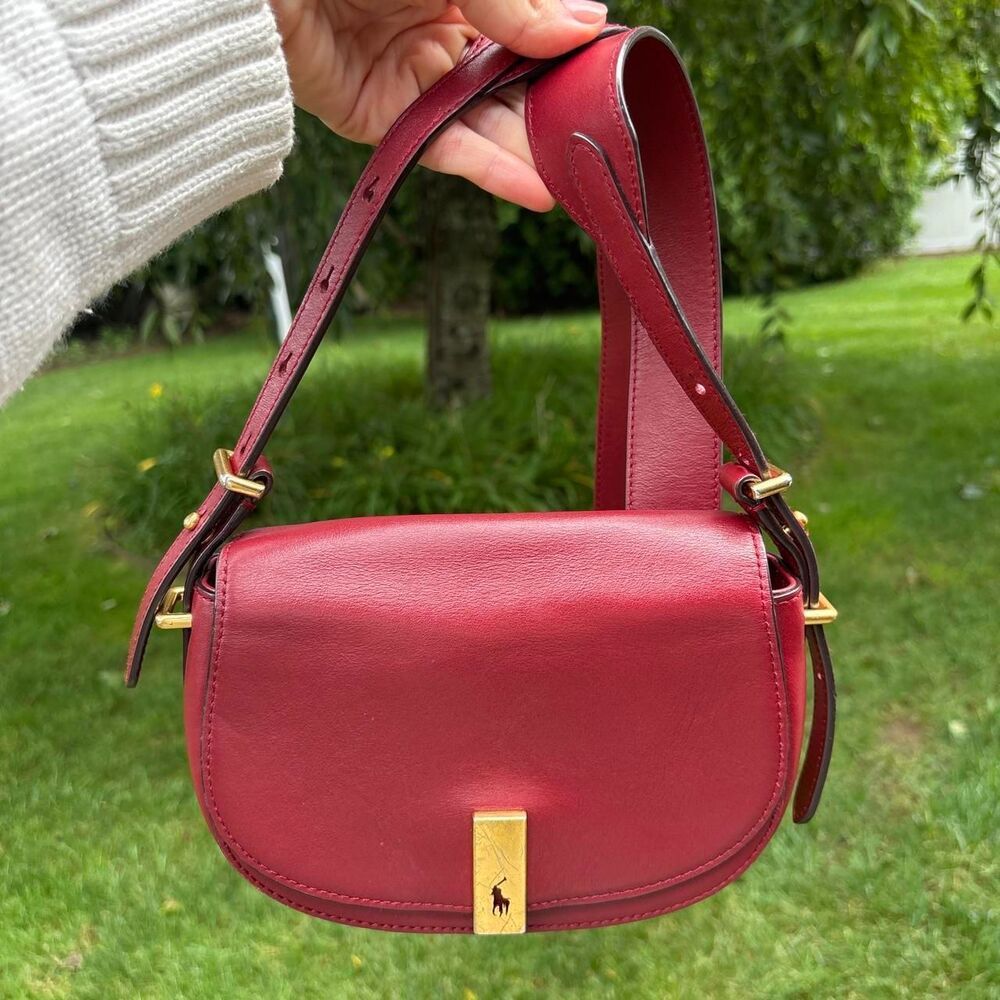 Polo Ralph Lauren ID Calfskin Mini Saddle bag in red leather